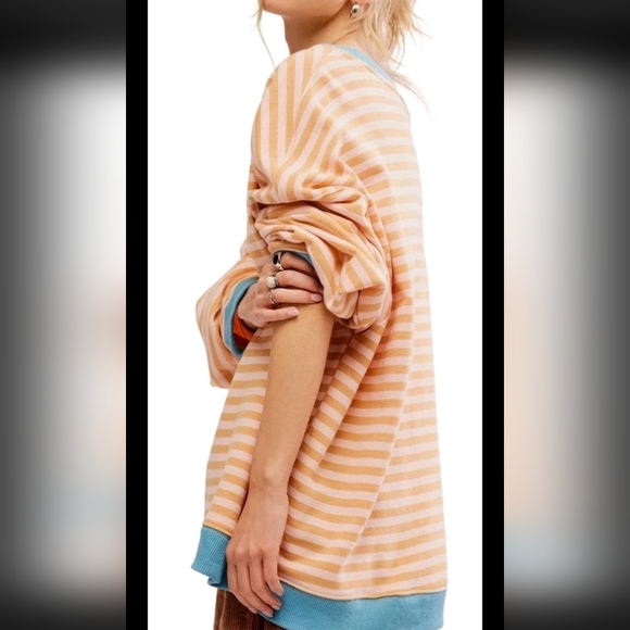 FREE PEOPLE Classic Striped Latte Combo Sweater Medium Retired NWT$98 - Picture 8 of 11